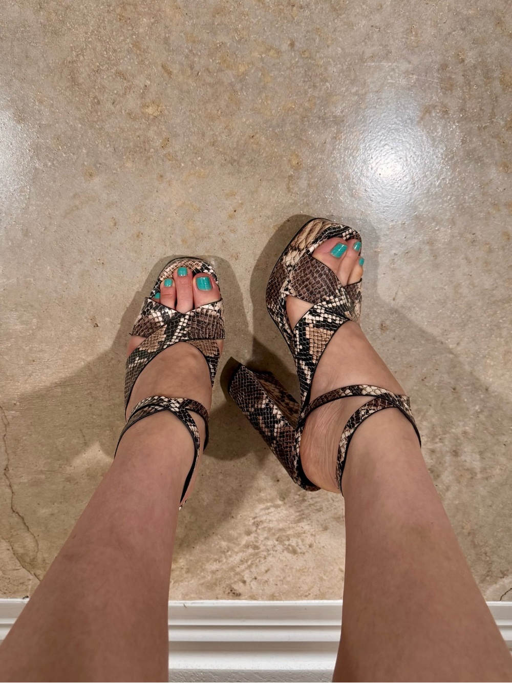 Snake-Print Strappy Platform Sandal